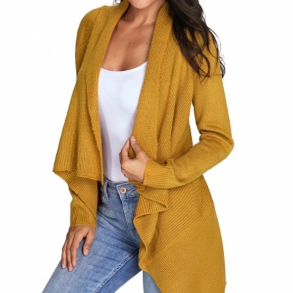 Starlights fashion Mustard Waterfall Long Sleeve Sweater Cardigan - Picture 2 of 5